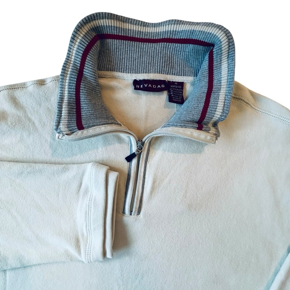 Vintage Sears Nevada Mens Medium Cream Quarter Zip Pullover Sweatshirt NWT 90s